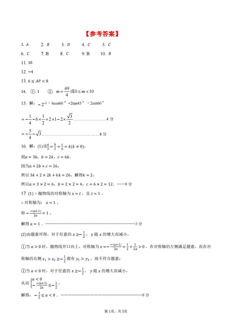 2025安徽安庆市潜山市北片学校联考上学期九年级二模数学带答案-主题派