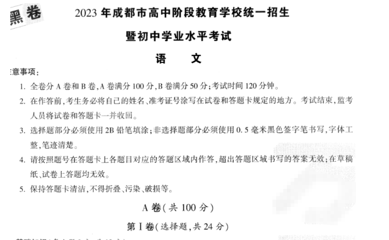 2023万唯中考黑白卷（成都）语文数学物理化学英语-主题派